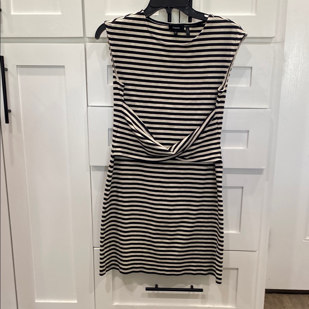 Theory Striped Dress Small Black/Ivory